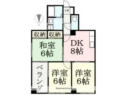 新田塚エンビイハイツ(3DK/4階)の間取り写真
