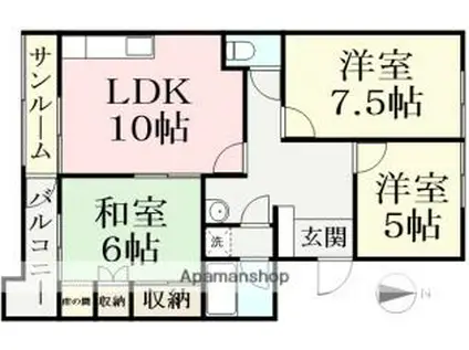 ファミーユ黒葉II(3LDK/2階)の間取り写真