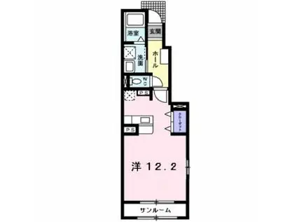 バ-ミィ・ウィング(ワンルーム/1階)の間取り写真