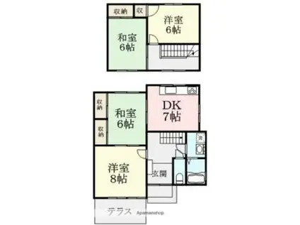 えちぜん鉄道三国芦原線 新田塚駅 徒歩3分 2階建 築48年(4DK)の間取り写真