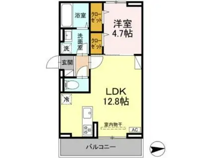 D-ROOM伊勢1丁目(1LDK/3階)の間取り写真