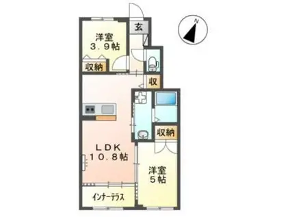 松尾上溝アパート(2LDK/1階)の間取り写真