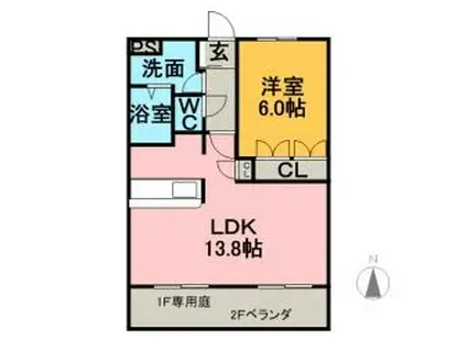 プリマヴェーラI(1LDK/2階)の間取り写真