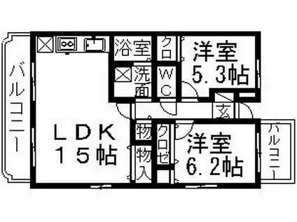 コルティーレ桜堤(2LDK/3階)の間取り写真
