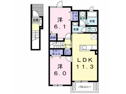 クラニアI号館(2LDK/2階)の間取り写真