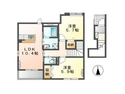 JR身延線 西富士宮駅 徒歩14分 2階建 築9年(2LDK/2階)の間取り写真