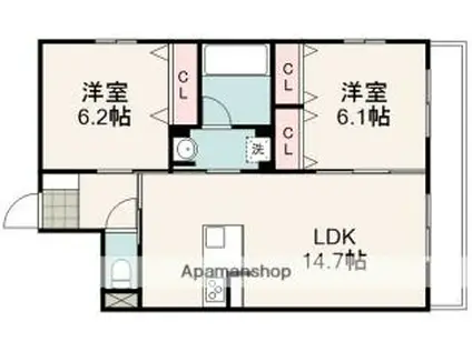 曲金2丁目マンション(2LDK/3階)の間取り写真