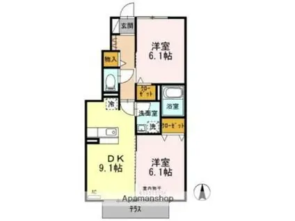 名古屋市営東山線 本郷駅(愛知) バス乗車時間：12分 延珠橋バス停で下車 徒歩3分 2階建 築13年(2LDK/1階)の間取り写真