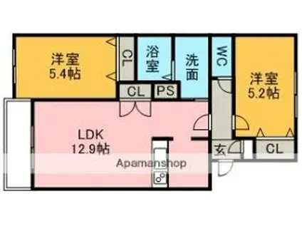 カロン尺口(2LDK/2階)の間取り写真