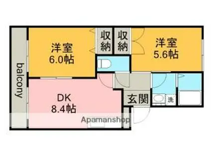 JR中央本線 神領駅 徒歩16分 3階建 築23年(2DK/2階)の間取り写真
