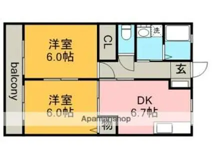 JR中央本線 高蔵寺駅 徒歩6分 2階建 築23年(2DK/2階)の間取り写真