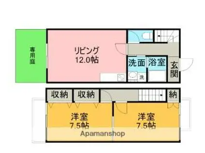 JR中央本線 神領駅 徒歩12分 2階建 築24年(2LDK/1階)の間取り写真