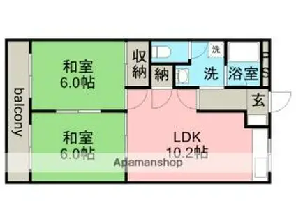 JR中央本線 神領駅 徒歩13分 2階建 築36年(2LDK/1階)の間取り写真