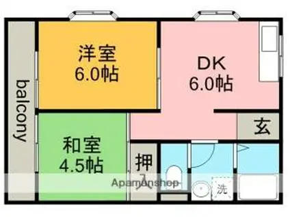 JR中央本線 勝川駅(東海交通) 徒歩17分 2階建 築32年(2DK/1階)の間取り写真