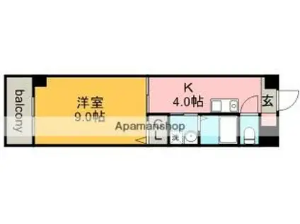 名鉄小牧線 味美駅(名鉄) 徒歩5分 4階建 築21年(1DK/4階)の間取り写真