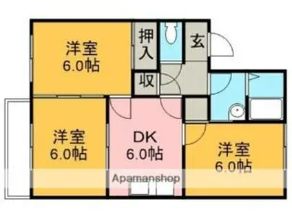 JR中央本線 勝川駅(東海交通) 徒歩24分 2階建 築32年(3DK/2階)の間取り写真