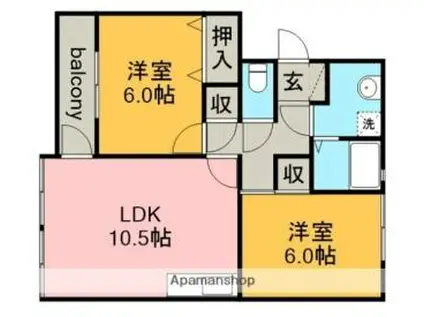 JR中央本線 勝川駅(東海交通) 徒歩12分 3階建 築32年(2LDK/3階)の間取り写真