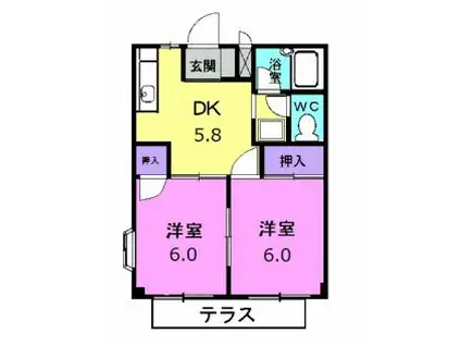 ロイヤル師勝B(2DK/1階)の間取り写真