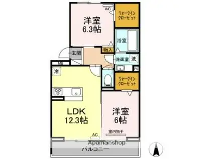 JR中央本線 勝川駅(東海交通) 徒歩27分 3階建 築3年(2LDK/1階)の間取り写真