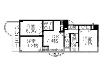 名鉄小牧線 味鋺駅 徒歩16分 8階建 築22年(3DK/5階)の間取り写真