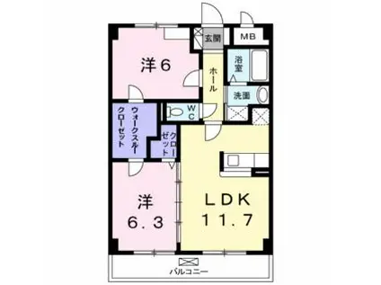 ソレアード山香(2LDK/3階)の間取り写真