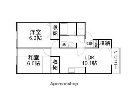 JR湖西線 志賀駅 徒歩2分 2階建 築26年(2LDK/2階)の間取り写真