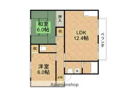 JR東海道・山陽本線 瀬田駅(滋賀) 徒歩17分 2階建 築29年(2LDK/1階)の間取り写真