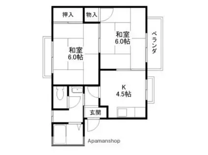 JR東海道・山陽本線 南草津駅 バス乗車時間：7分 栗林町バス停で下車 徒歩4分 2階建 築29年(2K/1階)の間取り写真