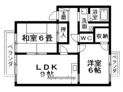 JR東海道・山陽本線 草津駅(滋賀) 徒歩7分 2階建 築29年(2LDK/2階)の間取り写真