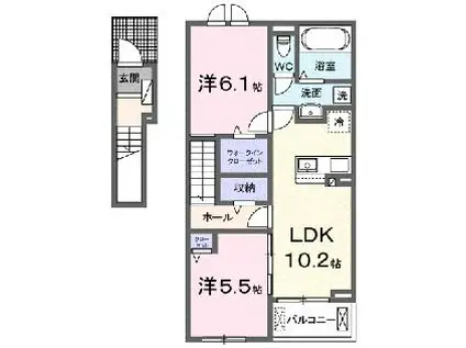 JR湖西線 堅田駅 徒歩6分 2階建 新築(2LDK/2階)の間取り写真
