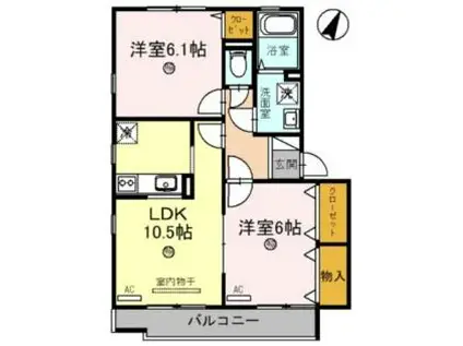 夢咲きの里F棟(2LDK/2階)の間取り写真