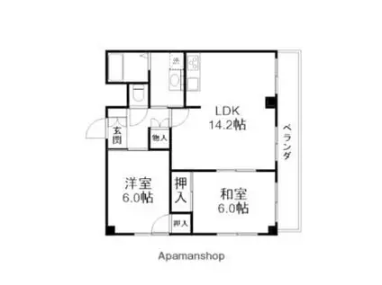 ソシエール大津(2LDK/4階)の間取り写真