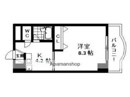 JR東海道・山陽本線 草津駅(滋賀) 徒歩10分 3階建 築28年(1K/2階)の間取り写真