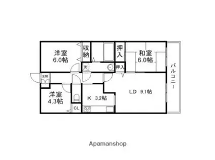 セントラル八幡中山(3LDK/3階)の間取り写真