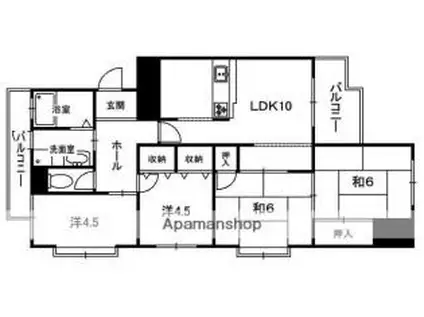 シャルマンコーポ新田辺(4LDK/2階)の間取り写真
