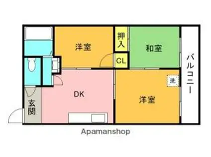 京阪本線 香里園駅 徒歩6分 4階建 築35年(3DK/3階)の間取り写真