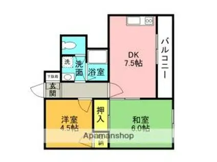 JR片町線(学研都市線) 藤阪駅 徒歩16分 3階建 築36年(2DK/3階)の間取り写真
