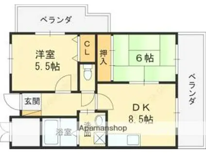 京阪本線 西三荘駅 徒歩1分 6階建 築26年(2DK/4階)の間取り写真