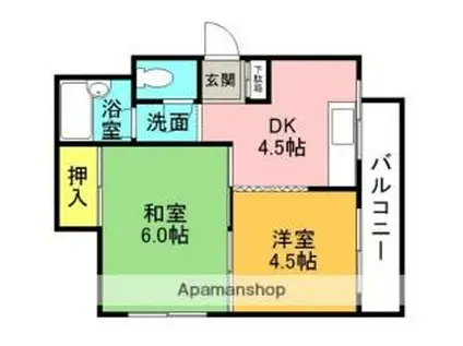 京阪本線 香里園駅 徒歩14分 3階建 築36年(2DK/1階)の間取り写真