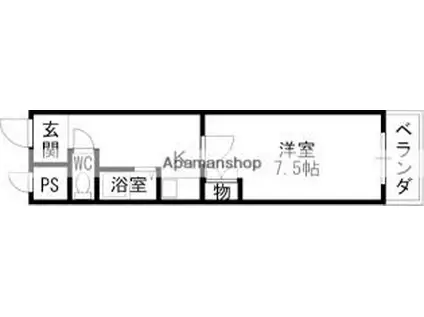 ステュディオYURI(1K/1階)の間取り写真