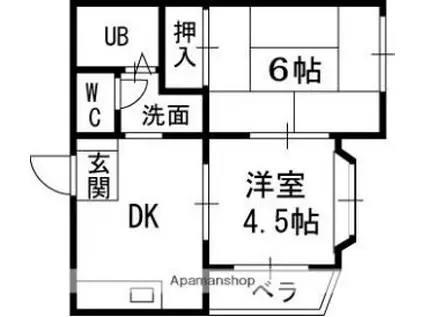京阪本線 寝屋川市駅 徒歩15分 3階建 築32年(2DK/2階)の間取り写真