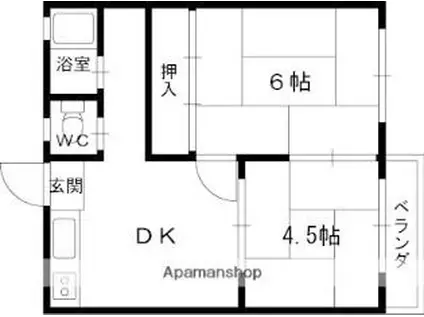 京阪本線 香里園駅 徒歩8分 2階建 築48年(2K/2階)の間取り写真
