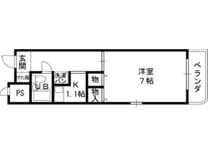 大阪メトロ谷町線 大日駅 徒歩3分 7階建 築36年(1K/7階)の間取り写真