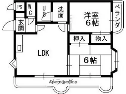 京阪交野線 村野駅 徒歩4分 5階建 築35年(2LDK/4階)の間取り写真