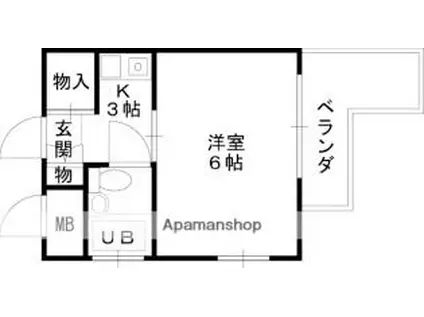 JR片町線(学研都市線) 津田駅 徒歩3分 6階建 築33年(1K/4階)の間取り写真