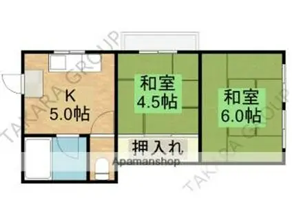 大阪メトロ中央線 高井田駅(ＪＲ) 徒歩10分 4階建 築52年(2K/3階)の間取り写真