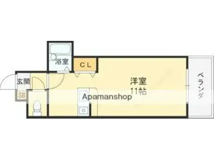 近鉄けいはんな線 長田駅(大阪) 徒歩9分 6階建 築29年(ワンルーム/4階)の間取り写真