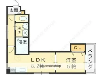 クリエオーレ玉串元町(1LDK/2階)の間取り写真