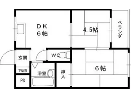 岩崎ハイツP1(2DK/4階)の間取り写真