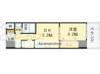 大阪メトロ中央線 高井田駅(ＪＲ) 徒歩8分 9階建 築1年(1DK/8階)の間取り写真